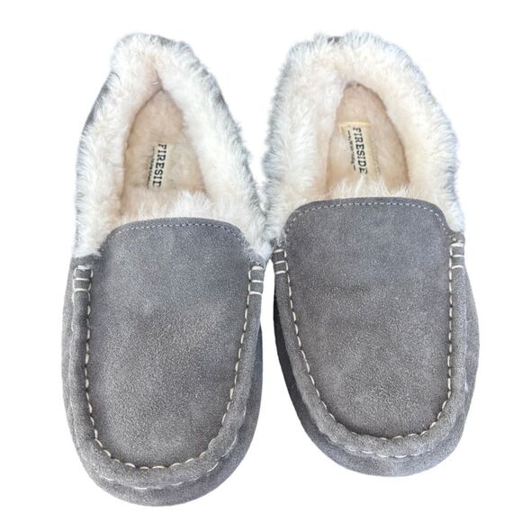 Women's Fireside by Dearfoams Mel Genuine Shearling Gray Moccasin Sz 8 - Picture 5 of 11